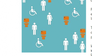 The toilet design toolkit logo and blue image of people and toilet symbols.
